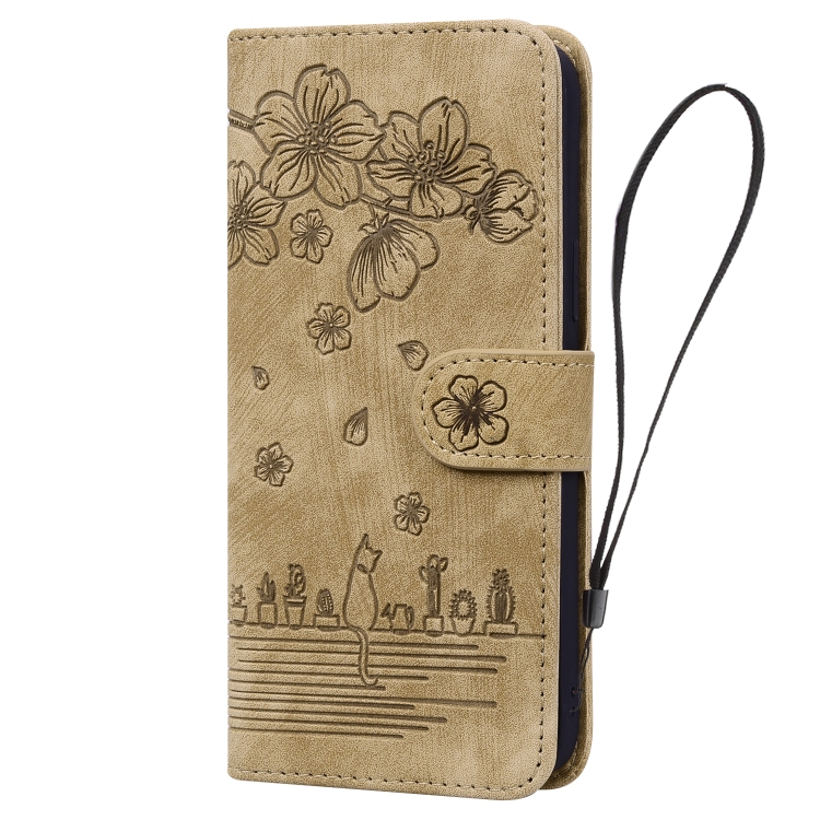 For iPhone 16 Pro Cartoon Sakura Cat Embossed Leather Phone Case(Brown) For iPhone 16 Pro Cartoon Sakura Cat Embossed Leather Phone Case(Brown)