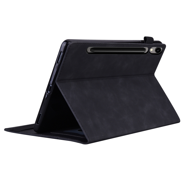 Para Samsung Galaxy Tab S9 Ultra / S8 Ultra Funda para tableta de cuero a prueba de golpes con empalme (negro) - 3