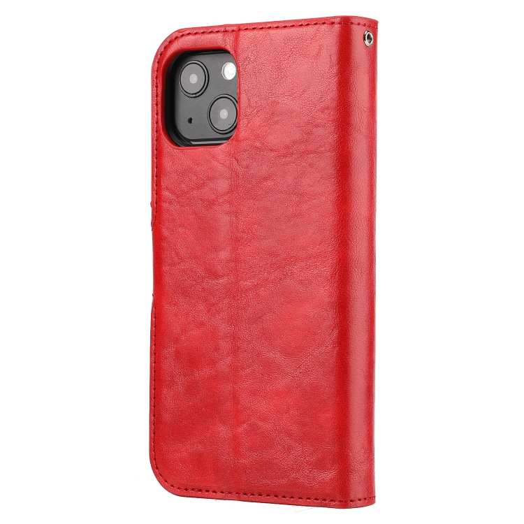For iPhone 15 Plus Crazy Horse Texture Detachable Horizontal Flip PU Case(Red)