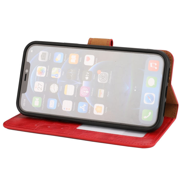 For iPhone 15 Plus Crazy Horse Texture Detachable Horizontal Flip PU Case(Red)