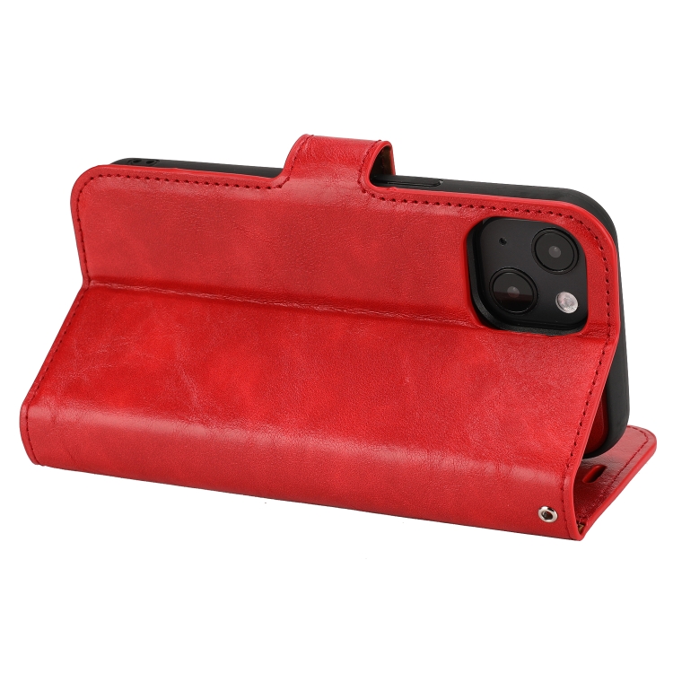 For iPhone 15 Plus Crazy Horse Texture Detachable Horizontal Flip PU Case(Red)