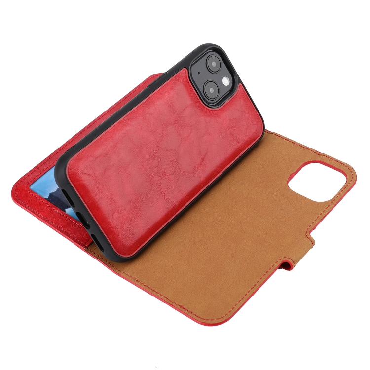 For iPhone 15 Plus Crazy Horse Texture Detachable Horizontal Flip PU Case(Red)