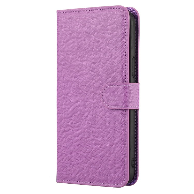 For iPhone 15 Pro Cross Texture Detachable Horizontal Flip PU Leather Case(Purple) For iPhone 15 Pro Cross Texture Detachable Horizontal Flip PU Leather Case(Purple)