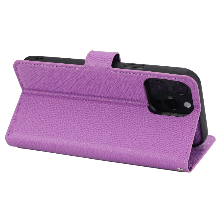 For iPhone 15 Pro Cross Texture Detachable Horizontal Flip PU Leather Case(Purple) For iPhone 15 Pro Cross Texture Detachable Horizontal Flip PU Leather Case(Purple)
