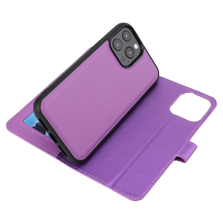 For iPhone 15 Pro Cross Texture Detachable Horizontal Flip PU Leather Case(Purple) For iPhone 15 Pro Cross Texture Detachable Horizontal Flip PU Leather Case(Purple)
