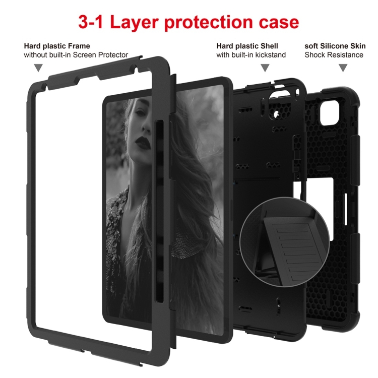 For iPad Pro 12.9 (2018) / (2020) Shockproof Two-Color Silicone Protective Tablet Case with Holder(Black)