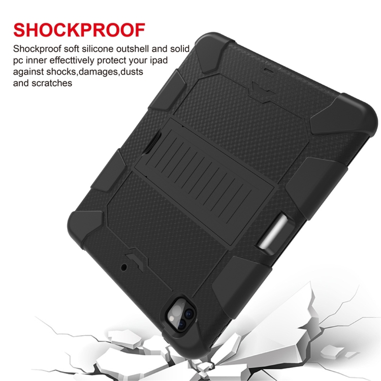 For iPad Pro 12.9 (2018) / (2020) Shockproof Two-Color Silicone Protective Tablet Case with Holder(Black)