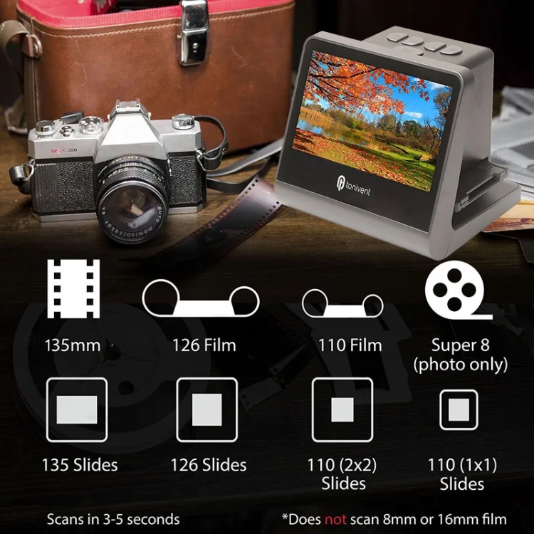 TON171 Escáner de película con pantalla HD de 24-48 megapíxeles y 5 pulgadas (enchufe de EE. UU.) - B7