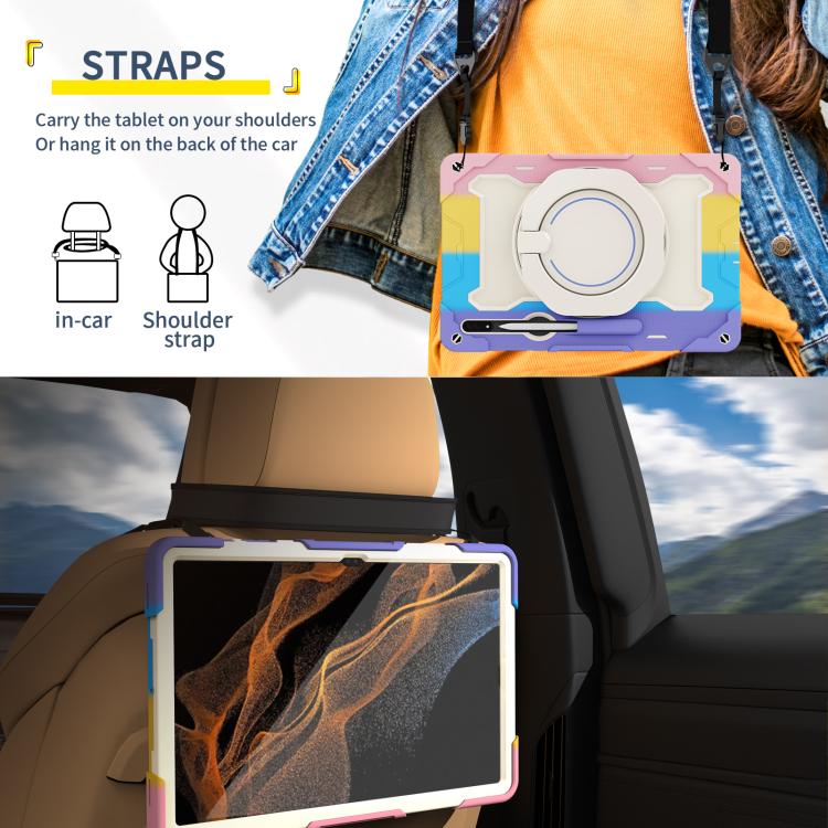 For Samsung Galaxy Tab S8 Ultra Armor Portable Rotating Ring Holder Silicone Tablet Case(Navy Blue)