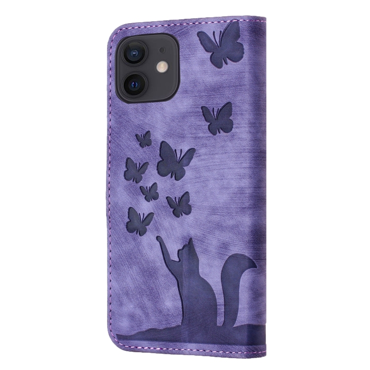 For iPhone 12 / 12 Pro Butterfly Cat Embossing Flip Leather Phone Case(Purple) For iPhone 12 / 12 Pro Butterfly Cat Embossing Flip Leather Phone Case(Purple)