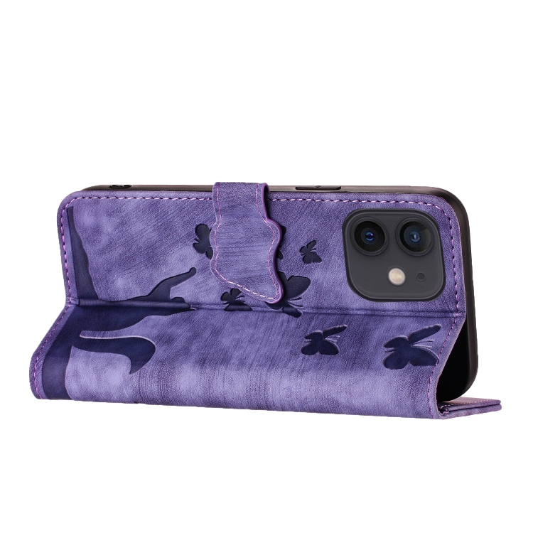 For iPhone 12 / 12 Pro Butterfly Cat Embossing Flip Leather Phone Case(Purple) For iPhone 12 / 12 Pro Butterfly Cat Embossing Flip Leather Phone Case(Purple)