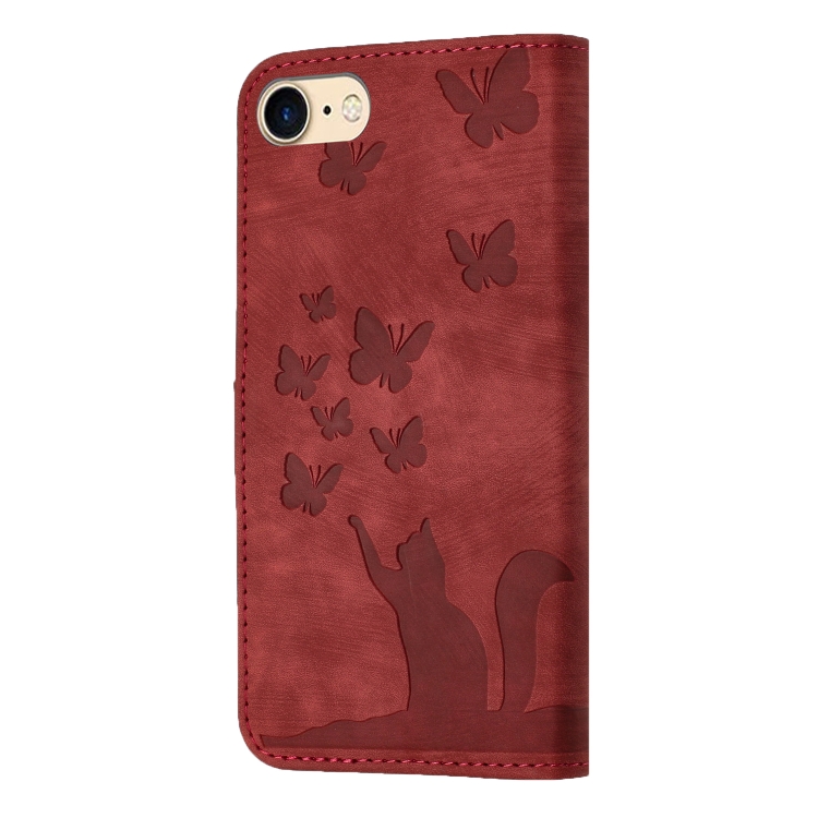 For iPhone SE 2022 / 2020 / 8 / 7 Butterfly Cat Embossing Flip Leather Phone Case(Red) For iPhone SE 2022 / 2020 / 8 / 7 Butterfly Cat Embossing Flip Leather Phone Case(Red)
