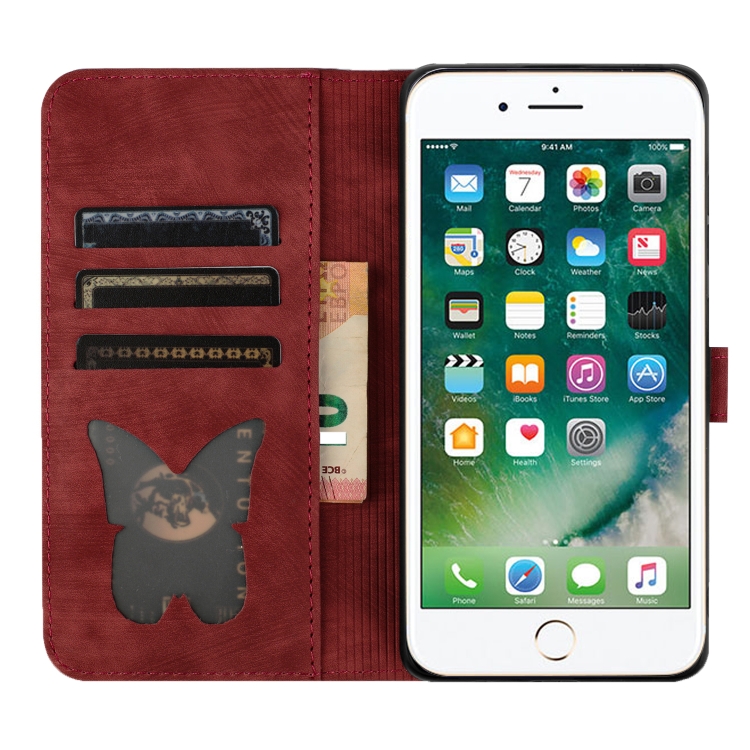 For iPhone SE 2022 / 2020 / 8 / 7 Butterfly Cat Embossing Flip Leather Phone Case(Red) For iPhone SE 2022 / 2020 / 8 / 7 Butterfly Cat Embossing Flip Leather Phone Case(Red)