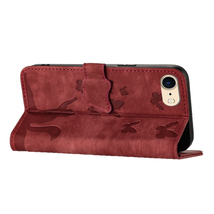 For iPhone SE 2022 / 2020 / 8 / 7 Butterfly Cat Embossing Flip Leather Phone Case(Red) For iPhone SE 2022 / 2020 / 8 / 7 Butterfly Cat Embossing Flip Leather Phone Case(Red)