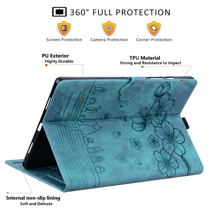 Pour iPad mini 5/4/3/2/1 Étui pour tablette en cuir intelligent en relief  avec chat Sakura (vert)