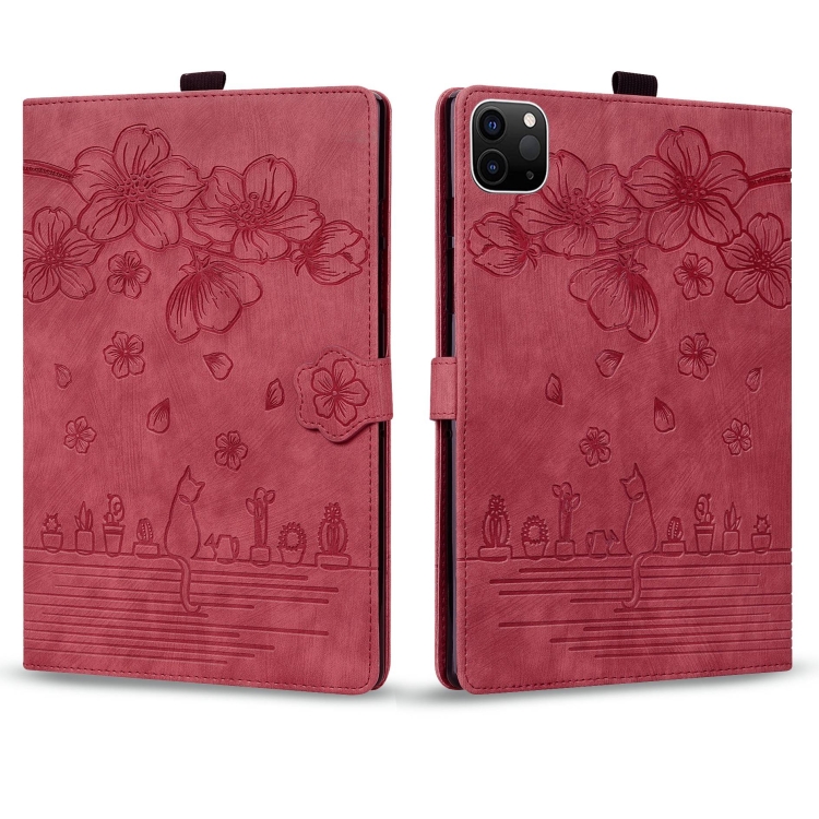 For iPad Pro 12.9 2022 / 2021 Cartoon Sakura Cat Embossed Smart Leather Tablet Case(Red) For iPad Pro 12.9 2022 / 2021 Cartoon Sakura Cat Embossed Smart Leather Tablet Case(Red)