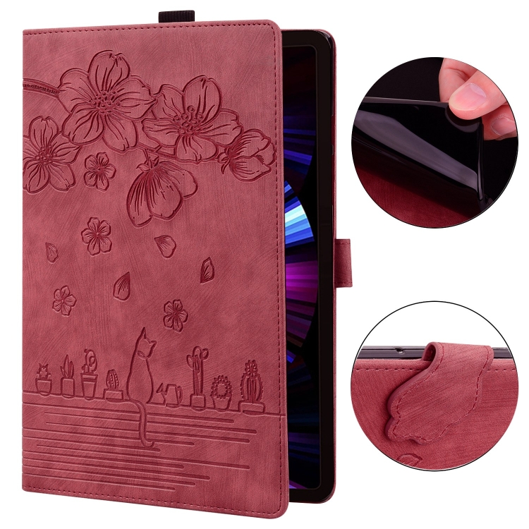 For iPad Pro 12.9 2022 / 2021 Cartoon Sakura Cat Embossed Smart Leather Tablet Case(Red) For iPad Pro 12.9 2022 / 2021 Cartoon Sakura Cat Embossed Smart Leather Tablet Case(Red)