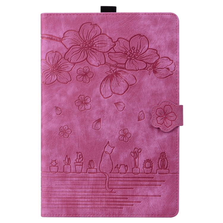 For iPad Pro 13 2024 Cartoon Sakura Cat Embossed Smart Leather Tablet Case(Rose Red) For iPad Pro 13 2024 Cartoon Sakura Cat Embossed Smart Leather Tablet Case(Rose Red)