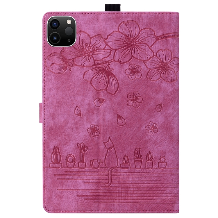 For iPad Pro 13 2024 Cartoon Sakura Cat Embossed Smart Leather Tablet Case(Rose Red) For iPad Pro 13 2024 Cartoon Sakura Cat Embossed Smart Leather Tablet Case(Rose Red)