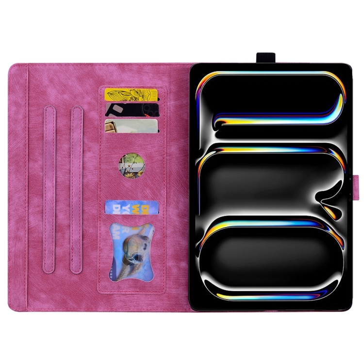For iPad Pro 13 2024 Cartoon Sakura Cat Embossed Smart Leather Tablet Case(Rose Red) For iPad Pro 13 2024 Cartoon Sakura Cat Embossed Smart Leather Tablet Case(Rose Red)