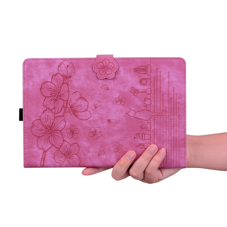 For iPad Pro 13 2024 Cartoon Sakura Cat Embossed Smart Leather Tablet Case(Rose Red) For iPad Pro 13 2024 Cartoon Sakura Cat Embossed Smart Leather Tablet Case(Rose Red)