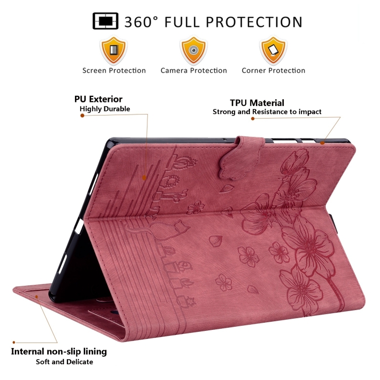 For iPad mini 6 / mini 2024 Cartoon Sakura Cat Embossed Smart Leather Tablet Case(Red)
