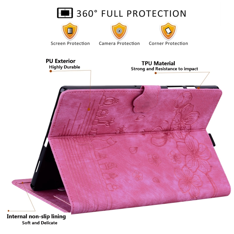 Para Samsung Galaxy Tab S9 + / S8 + / S7 + Funda para tableta de cuero inteligente con relieve de gato Sakura de dibujos animados (rojo rosa) - 6