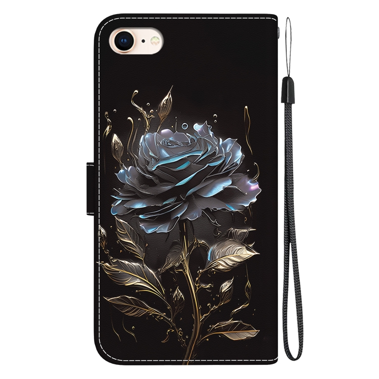 For iPhone SE 2022 / SE 2020 Crystal Texture Colored Drawing Leather Phone Case(Black Rose) For iPhone SE 2022 / SE 2020 Crystal Texture Colored Drawing Leather Phone Case(Black Rose)