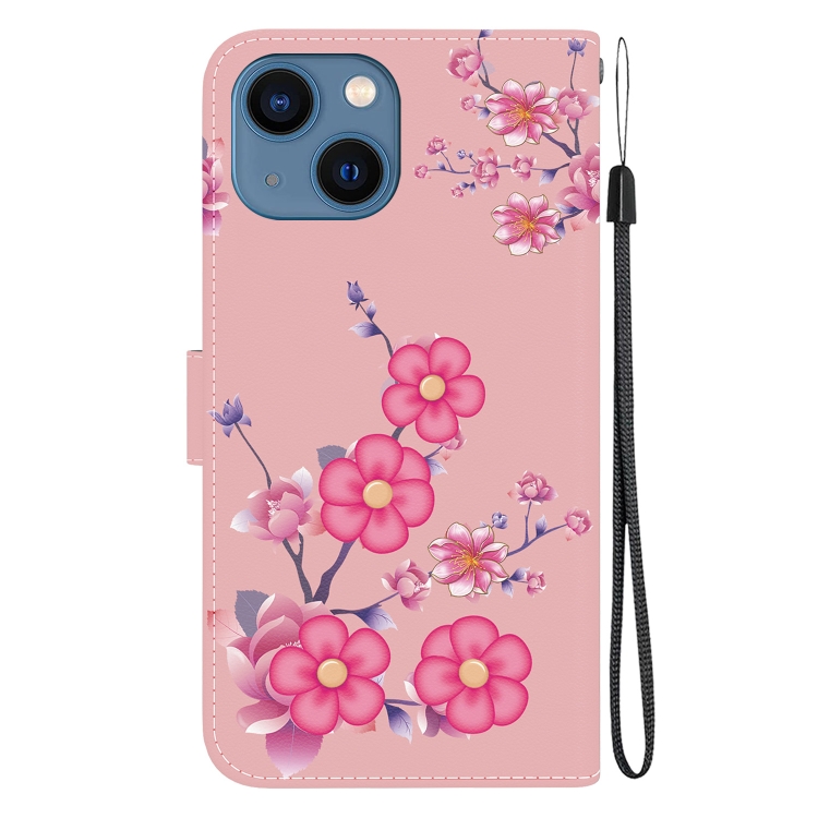 For iPhone 15 Plus Crystal Texture Colored Drawing Leather Phone Case(Cherry Blossoms) For iPhone 15 Plus Crystal Texture Colored Drawing Leather Phone Case(Cherry Blossoms)