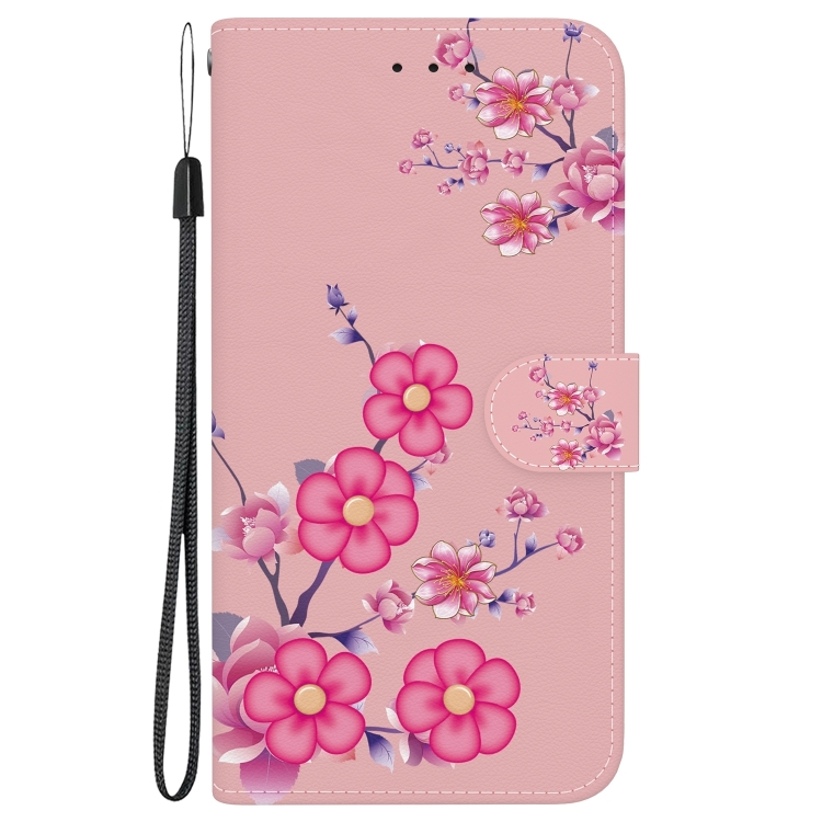 For iPhone 16 Plus Crystal Texture Colored Drawing Leather Phone Case(Cherry Blossoms)