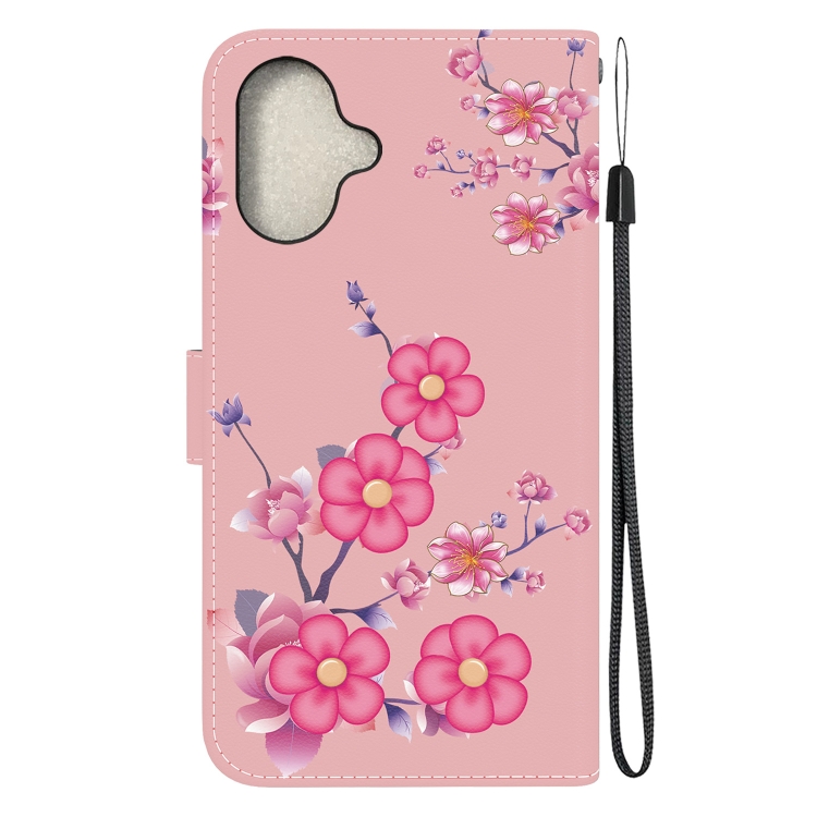 For iPhone 16 Plus Crystal Texture Colored Drawing Leather Phone Case(Cherry Blossoms)