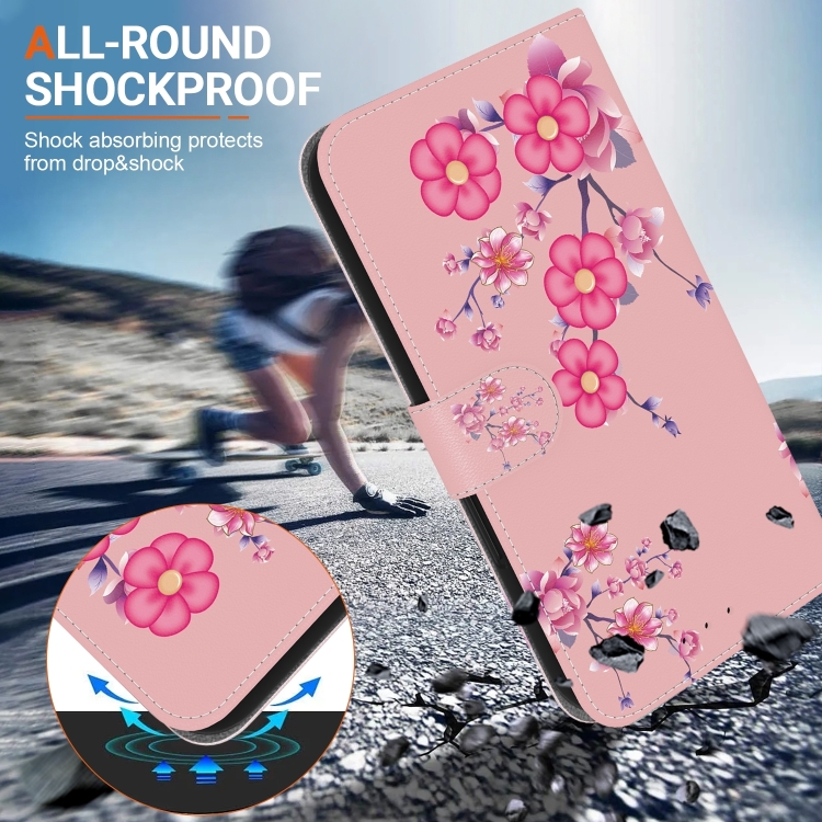 For iPhone 16 Plus Crystal Texture Colored Drawing Leather Phone Case(Cherry Blossoms)
