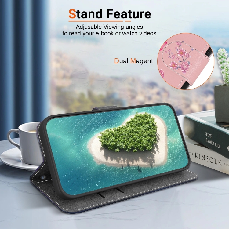 For iPhone 16 Plus Crystal Texture Colored Drawing Leather Phone Case(Cherry Blossoms)