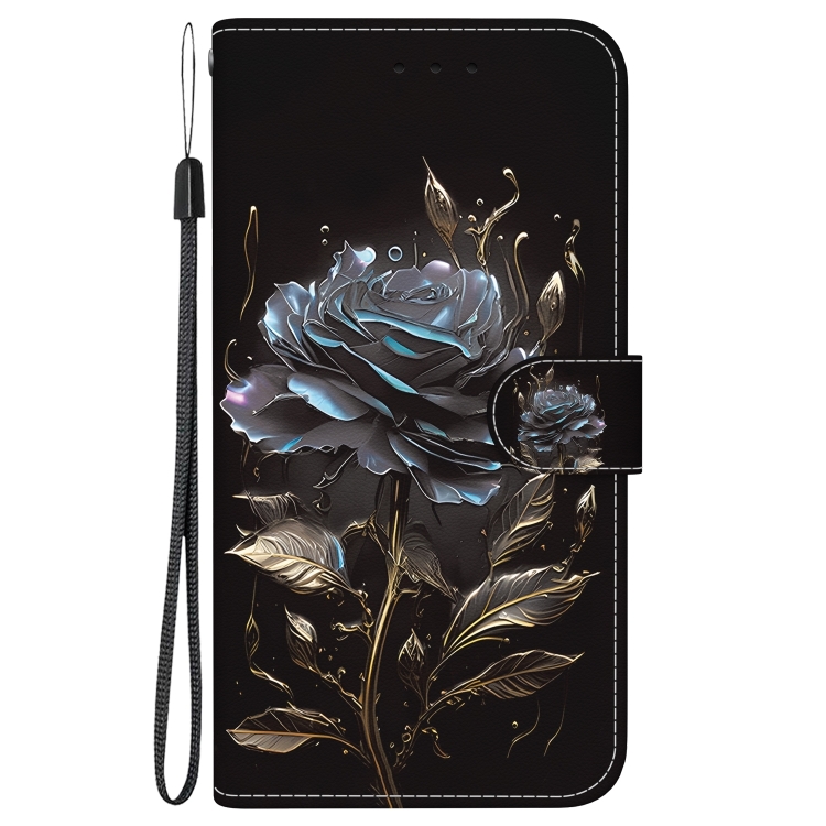 For iPhone 16 Pro Crystal Texture Colored Drawing Leather Phone Case(Black Rose) For iPhone 16 Pro Crystal Texture Colored Drawing Leather Phone Case(Black Rose)