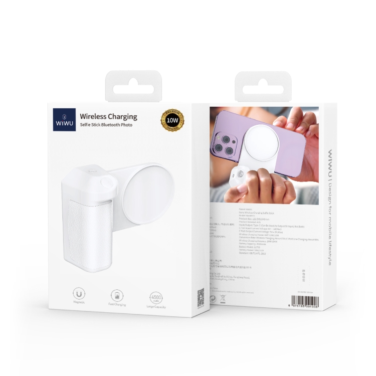 WIWU Wi-W016 Magnetic Wireless Charger Selfie Stick(White)