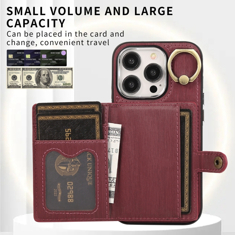For iPhone 11 Brushed Texture Wallet Ring Holder Phone Case(Wine Red) For iPhone 11 Brushed Texture Wallet Ring Holder Phone Case(Wine Red)