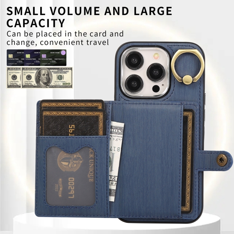 For iPhone 12 / 12 Pro Brushed Texture Wallet Ring Holder Phone Case(Blue) For iPhone 12 / 12 Pro Brushed Texture Wallet Ring Holder Phone Case(Blue)