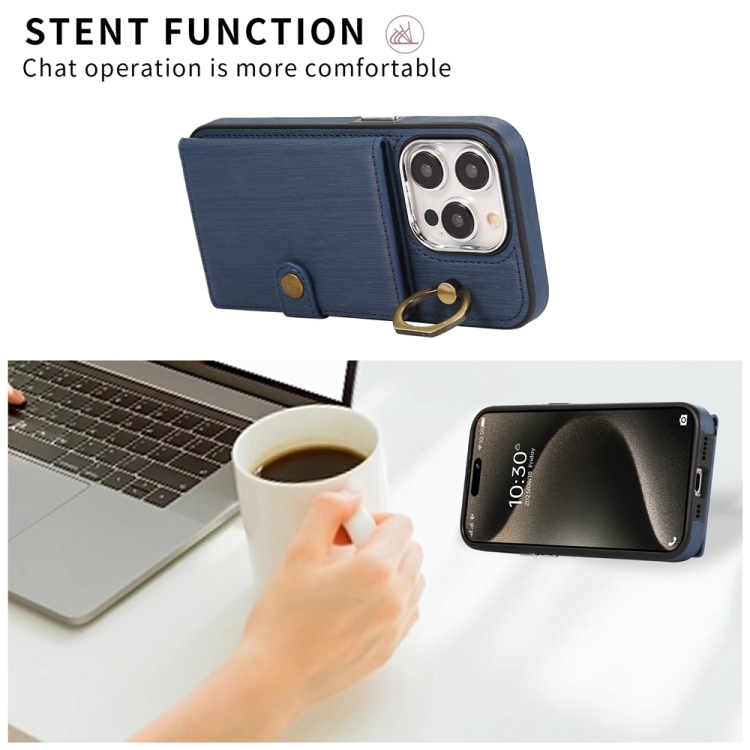 For iPhone 12 / 12 Pro Brushed Texture Wallet Ring Holder Phone Case(Blue) For iPhone 12 / 12 Pro Brushed Texture Wallet Ring Holder Phone Case(Blue)