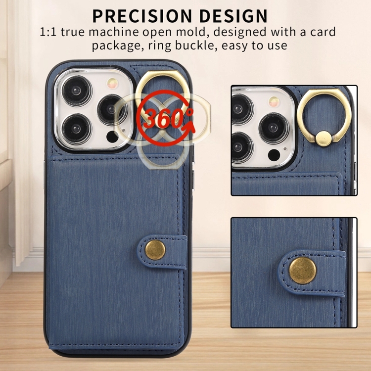 For iPhone 12 / 12 Pro Brushed Texture Wallet Ring Holder Phone Case(Blue) For iPhone 12 / 12 Pro Brushed Texture Wallet Ring Holder Phone Case(Blue)