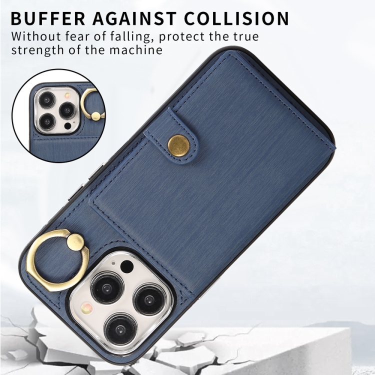 For iPhone 12 / 12 Pro Brushed Texture Wallet Ring Holder Phone Case(Blue) For iPhone 12 / 12 Pro Brushed Texture Wallet Ring Holder Phone Case(Blue)
