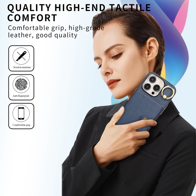 For iPhone 12 / 12 Pro Brushed Texture Wallet Ring Holder Phone Case(Blue) For iPhone 12 / 12 Pro Brushed Texture Wallet Ring Holder Phone Case(Blue)