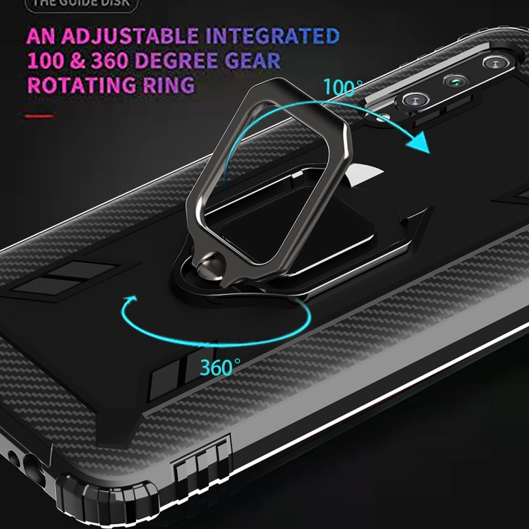 Pour Xiaomi Mi 9 Lite / CC9 Étui de protection en fibre de carbone avec  support de bague rotative à 360 degrés (noir)