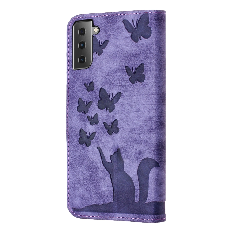 For Samsung Galaxy S22 5G Butterfly Cat Embossing Flip Leather Phone Case(Purple) For Samsung Galaxy S22 5G Butterfly Cat Embossing Flip Leather Phone Case(Purple)