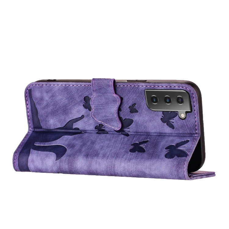 For Samsung Galaxy S22 5G Butterfly Cat Embossing Flip Leather Phone Case(Purple) For Samsung Galaxy S22 5G Butterfly Cat Embossing Flip Leather Phone Case(Purple)
