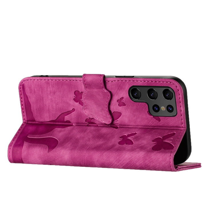 For Samsung Galaxy S22 Ultra 5G Butterfly Cat Embossing Flip Leather Phone Case(Pink) For Samsung Galaxy S22 Ultra 5G Butterfly Cat Embossing Flip Leather Phone Case(Pink)