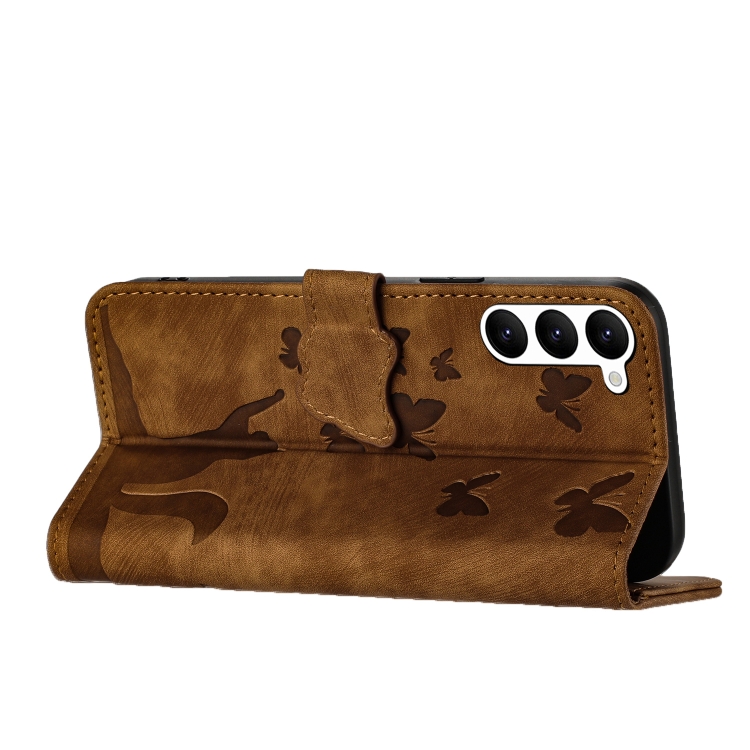 For Samsung Galaxy S23 5G Butterfly Cat Embossing Flip Leather Phone Case(Brown) For Samsung Galaxy S23 5G Butterfly Cat Embossing Flip Leather Phone Case(Brown)