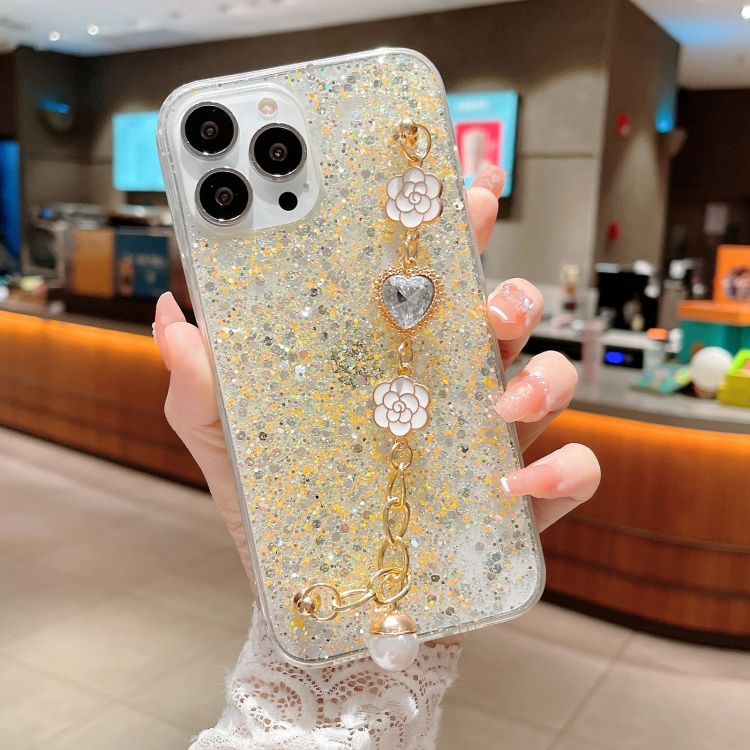For iPhone 14 Plus Starry Sequin Love Gem Chain Epoxy TPU Phone Case(Yellow) For iPhone 14 Plus Starry Sequin Love Gem Chain Epoxy TPU Phone Case(Yellow)