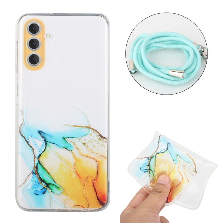For Samsung Galaxy S24 5G Hollow Marble Pattern TPU Shockproof Phone Case with Rope(Yellow) For Samsung Galaxy S24 5G Hollow Marble Pattern TPU Shockproof Phone Case with Rope(Yellow)