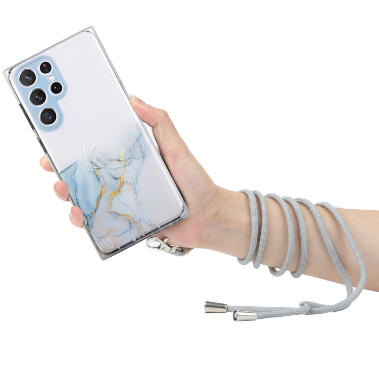 For Samsung Galaxy S24 Ultra 5G Hollow Marble Pattern TPU Shockproof Phone Case with Rope(Grey) For Samsung Galaxy S24 Ultra 5G Hollow Marble Pattern TPU Shockproof Phone Case with Rope(Grey)