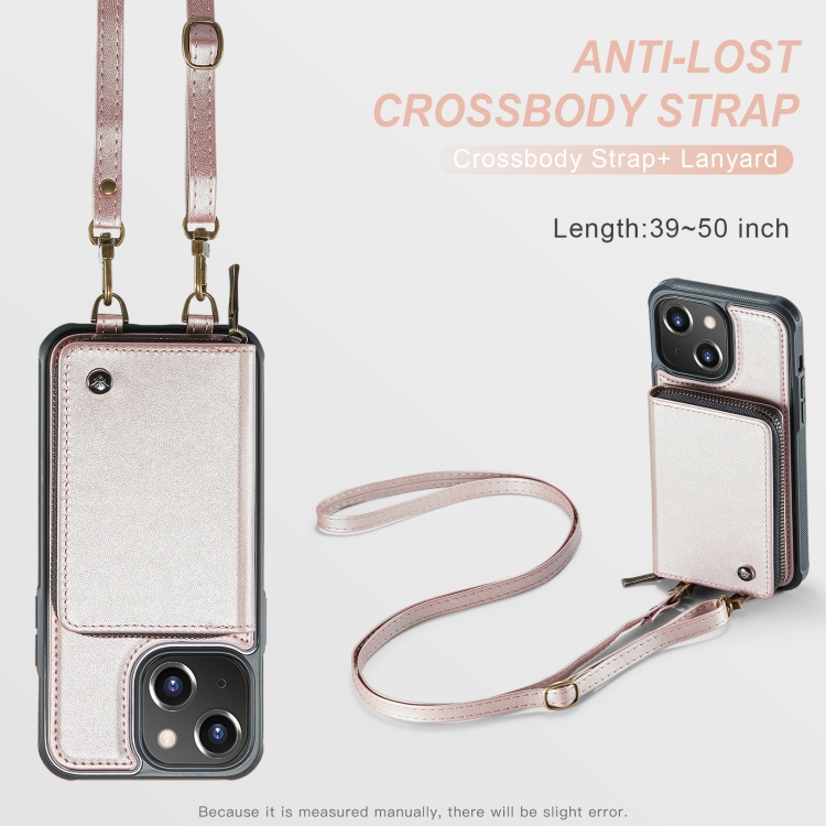 For iPhone 15 Plus JEEHOOD C22 Series Zipper Wallet Leather Phone Case with Dual Lanyard(Rose Gold) For iPhone 15 Plus JEEHOOD C22 Series Zipper Wallet Leather Phone Case with Dual Lanyard(Rose Gold)